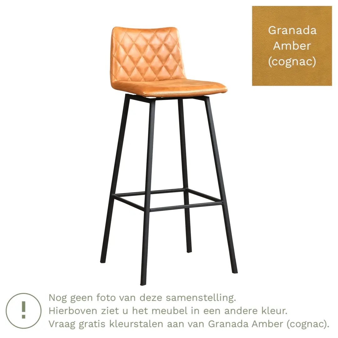 afbeelding van Leren barkruk Catch hoog - Granada Amber (cognac) - Poten staal vierkant zwart