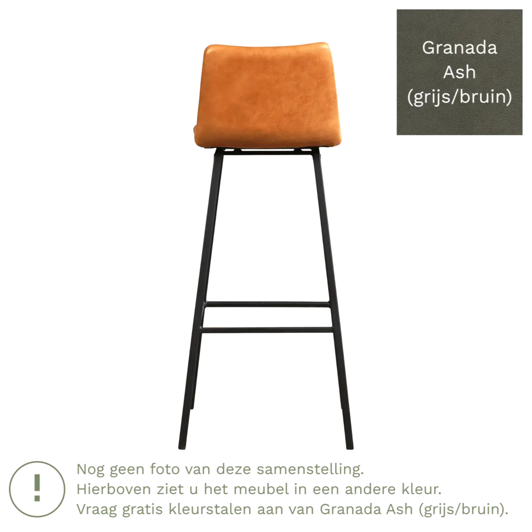 afbeelding van Leren barkruk Catch hoog - Granada Ash (grijs/bruin) - Poten staal vierkant RVS