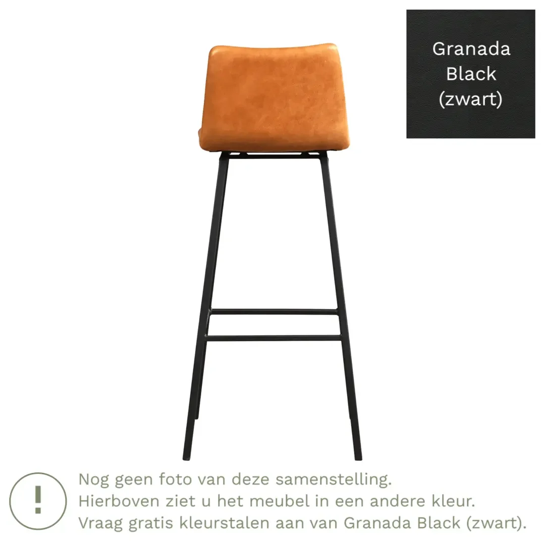 afbeelding van Leren barkruk Catch hoog - Granada Black (zwart) - Poten staal vierkant RVS