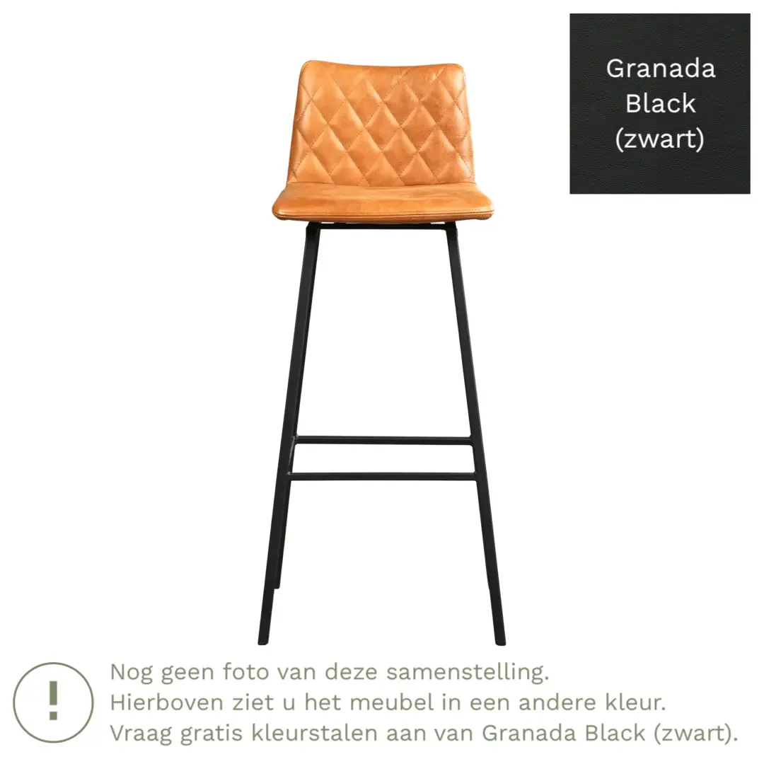 afbeelding van Leren barkruk Catch hoog - Granada Black (zwart) - Poten staal vierkant zwart