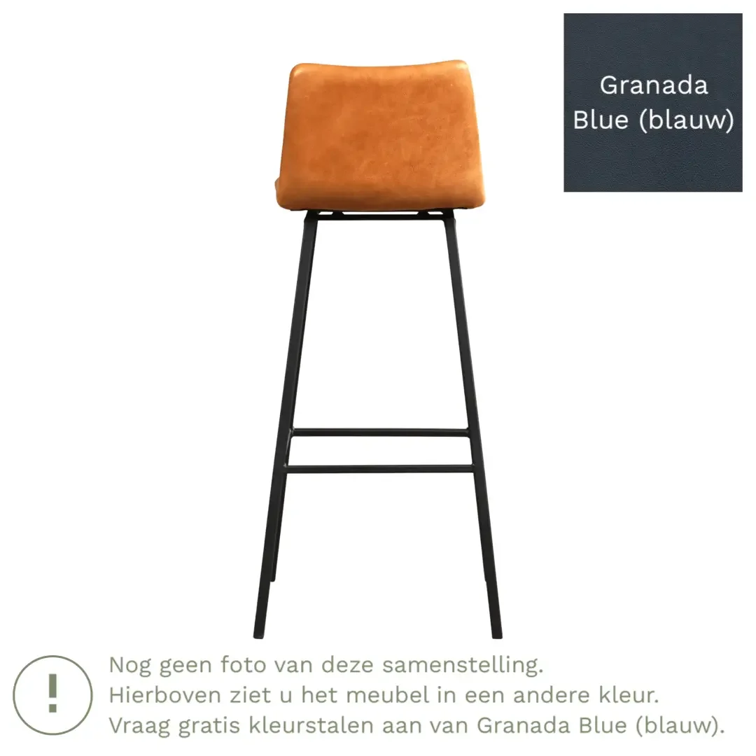 afbeelding van Leren barkruk Catch hoog - Granada Blue (blauw) - Poten staal vierkant RVS