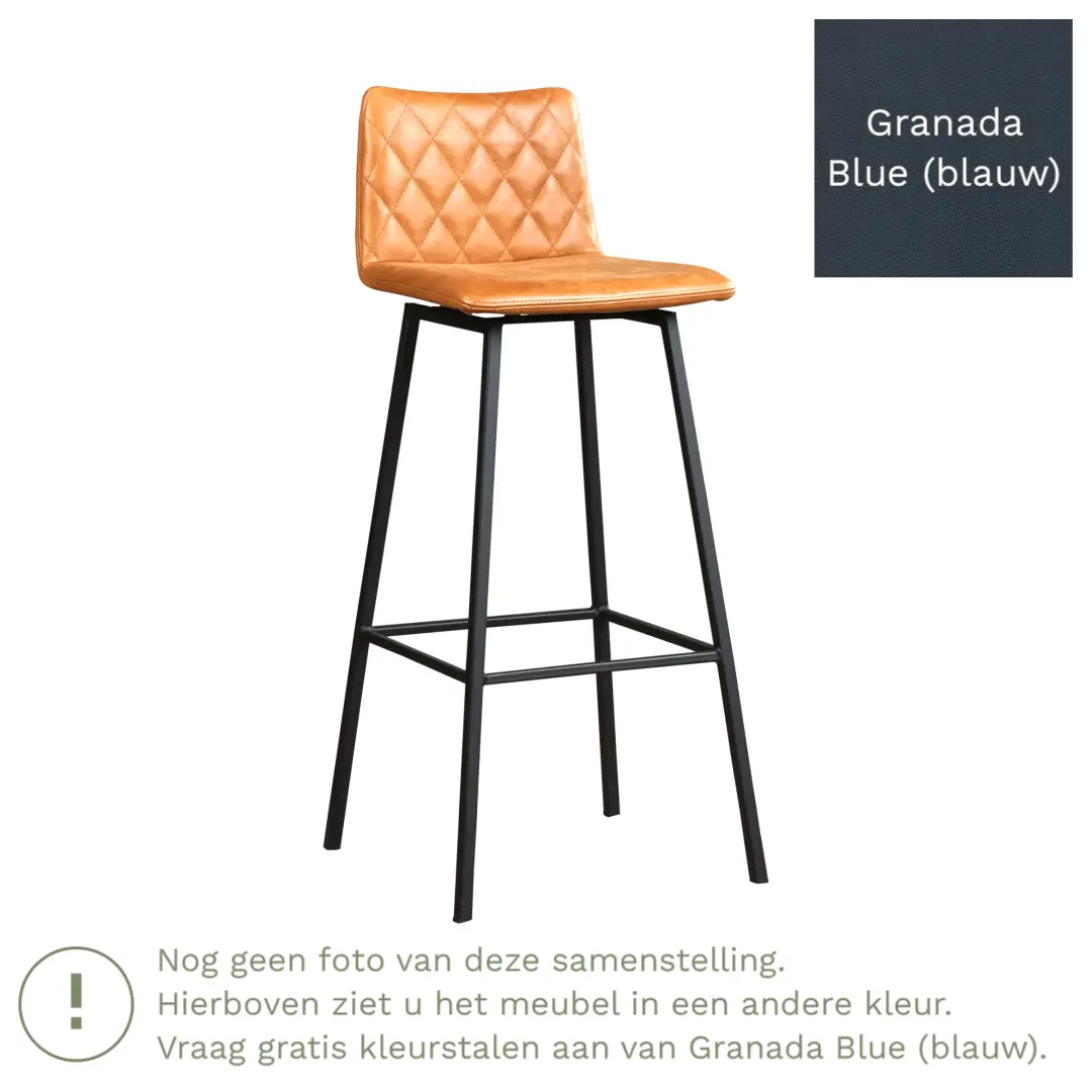afbeelding van Leren barkruk Catch hoog - Granada Blue (blauw) - Poten staal vierkant zwart
