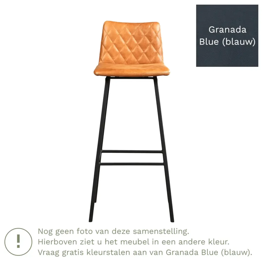afbeelding van Leren barkruk Catch hoog - Granada Blue (blauw) - Poten staal vierkant zwart