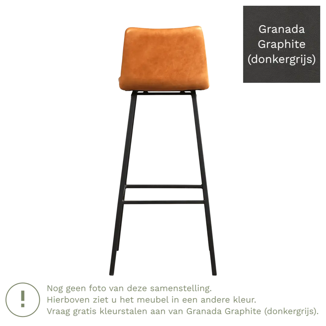 afbeelding van Leren barkruk Catch hoog - Granada Graphite (donkergrijs) - Poten staal vierkant RVS