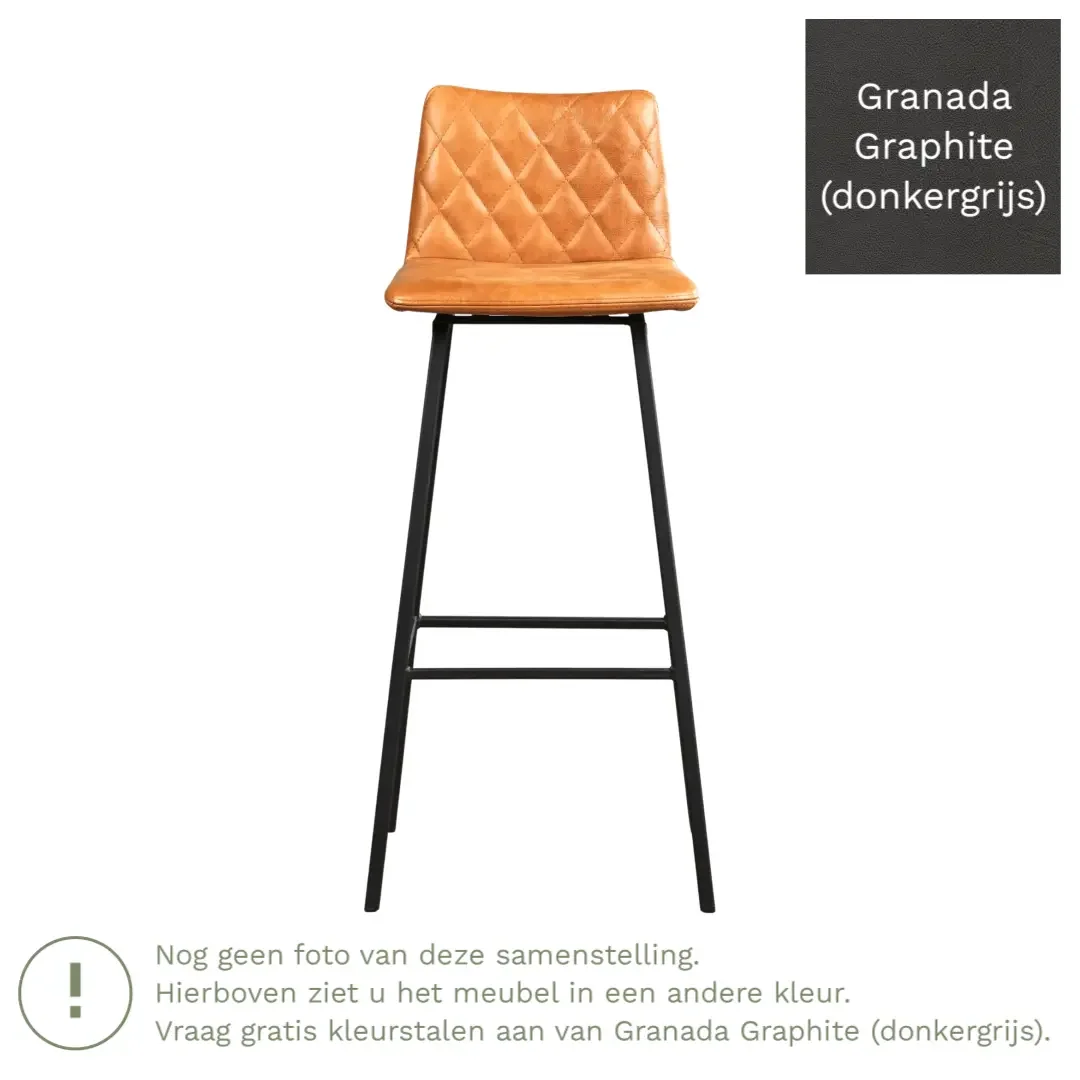 afbeelding van Leren barkruk Catch hoog - Granada Graphite (donkergrijs) - Poten staal vierkant zwart