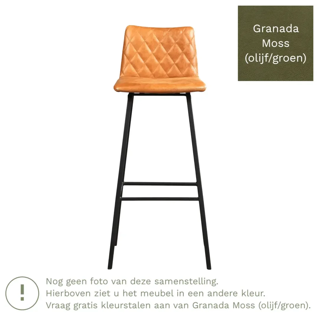afbeelding van Leren barkruk Catch hoog - Granada Moss (olijf/groen) - Poten staal vierkant zwart