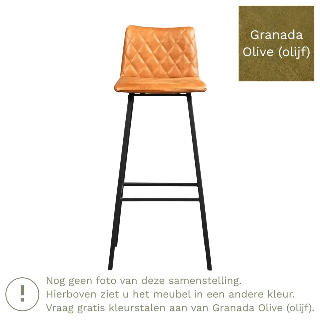 afbeelding van Leren barkruk Catch hoog - Granada Olive (olijf) - Poten staal vierkant RVS