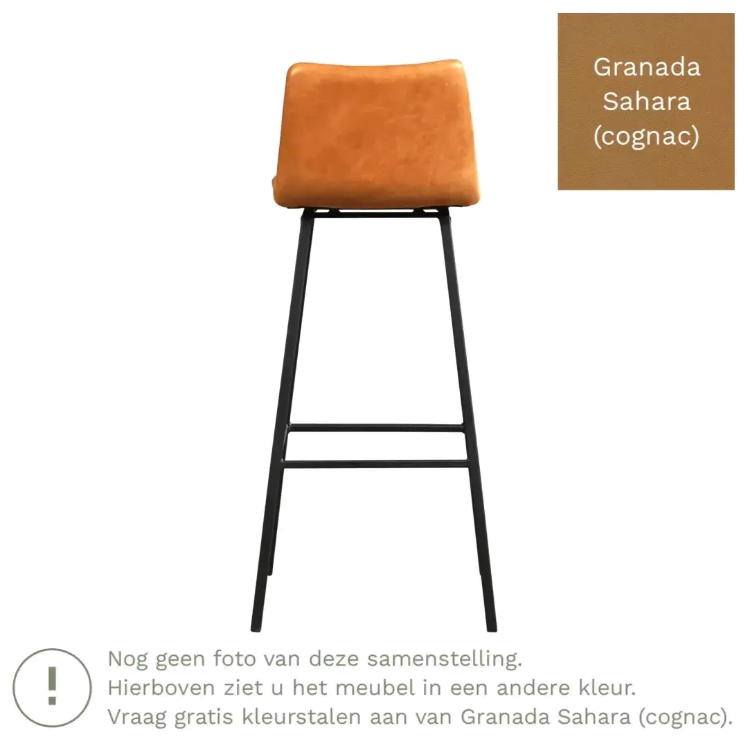 afbeelding van Leren barkruk Catch hoog - Granada Sahara (cognac) - Poten staal vierkant RVS