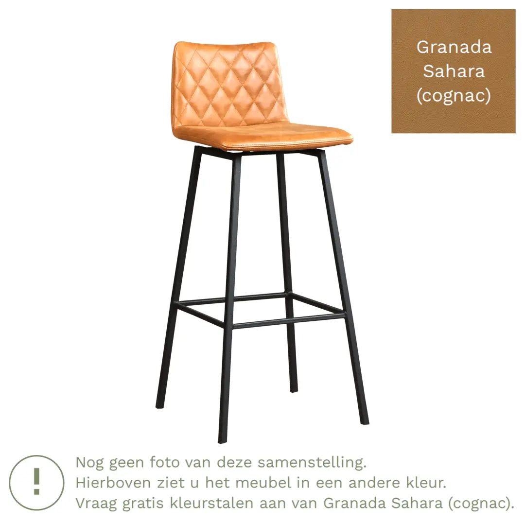 afbeelding van Leren barkruk Catch hoog - Granada Sahara (cognac) - Poten staal vierkant zwart