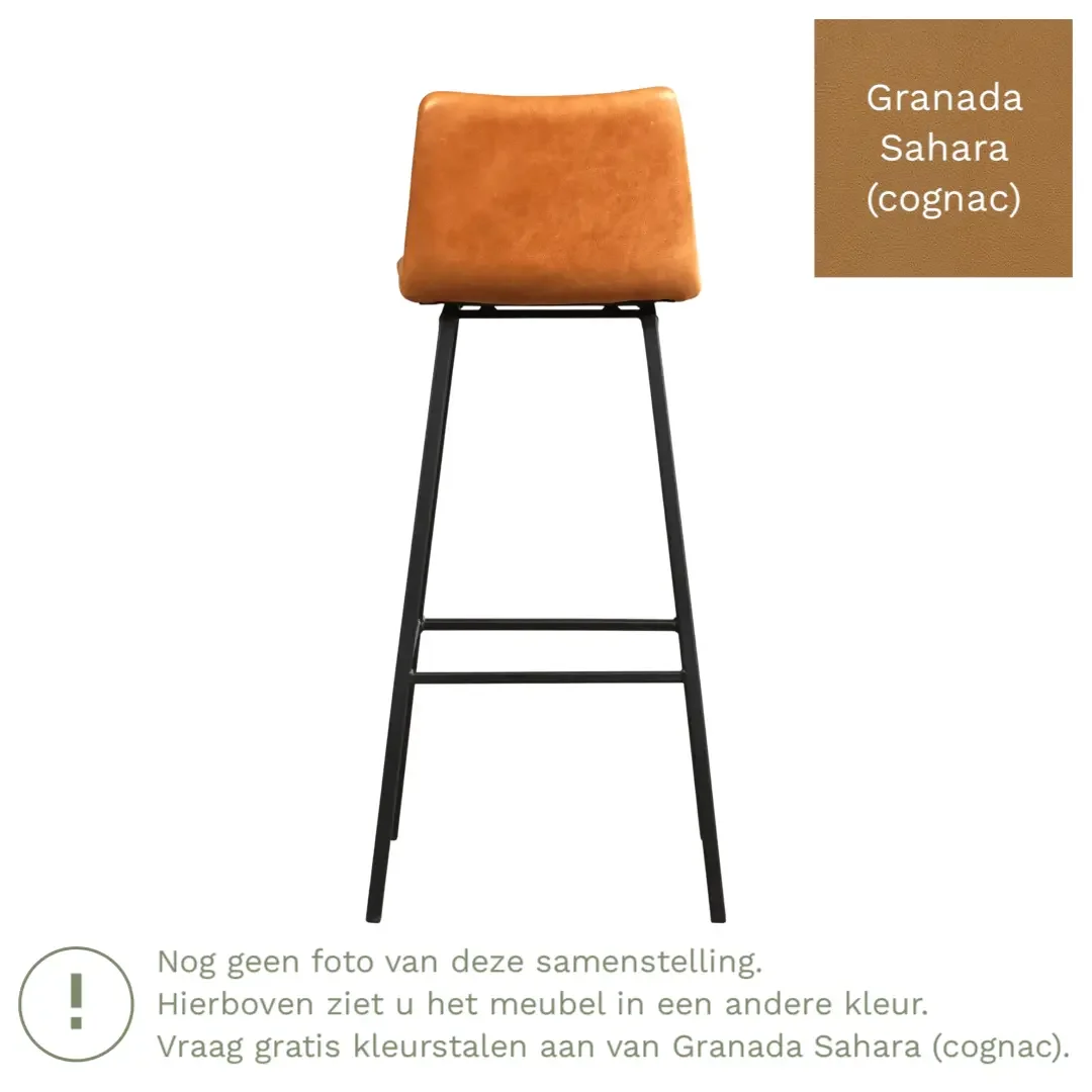 afbeelding van Leren barkruk Catch hoog - Granada Sahara (cognac) - Poten staal vierkant zwart
