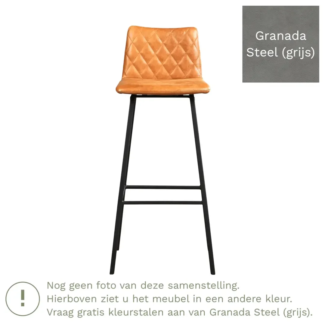 afbeelding van Leren barkruk Catch hoog - Granada Steel (grijs) - Poten staal vierkant zwart