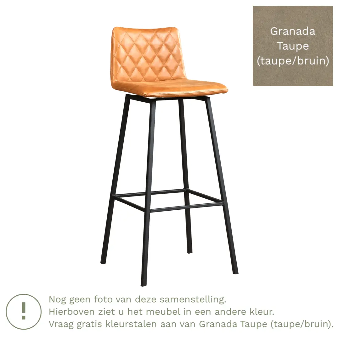 afbeelding van Leren barkruk Catch hoog - Granada Taupe (taupe/bruin) - Poten staal vierkant RVS