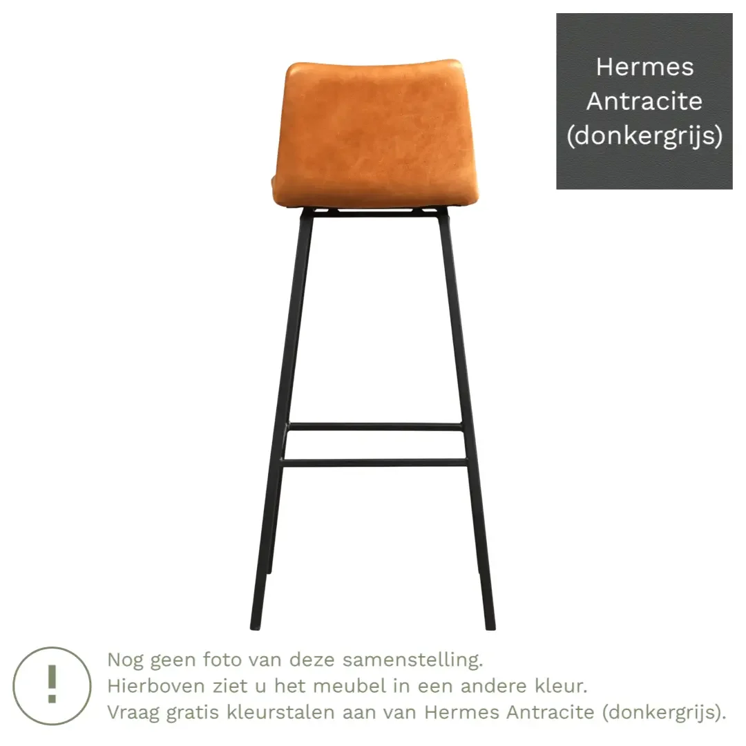 afbeelding van Leren barkruk Catch hoog - Hermes Antracite (donkergrijs) - Poten staal vierkant RVS