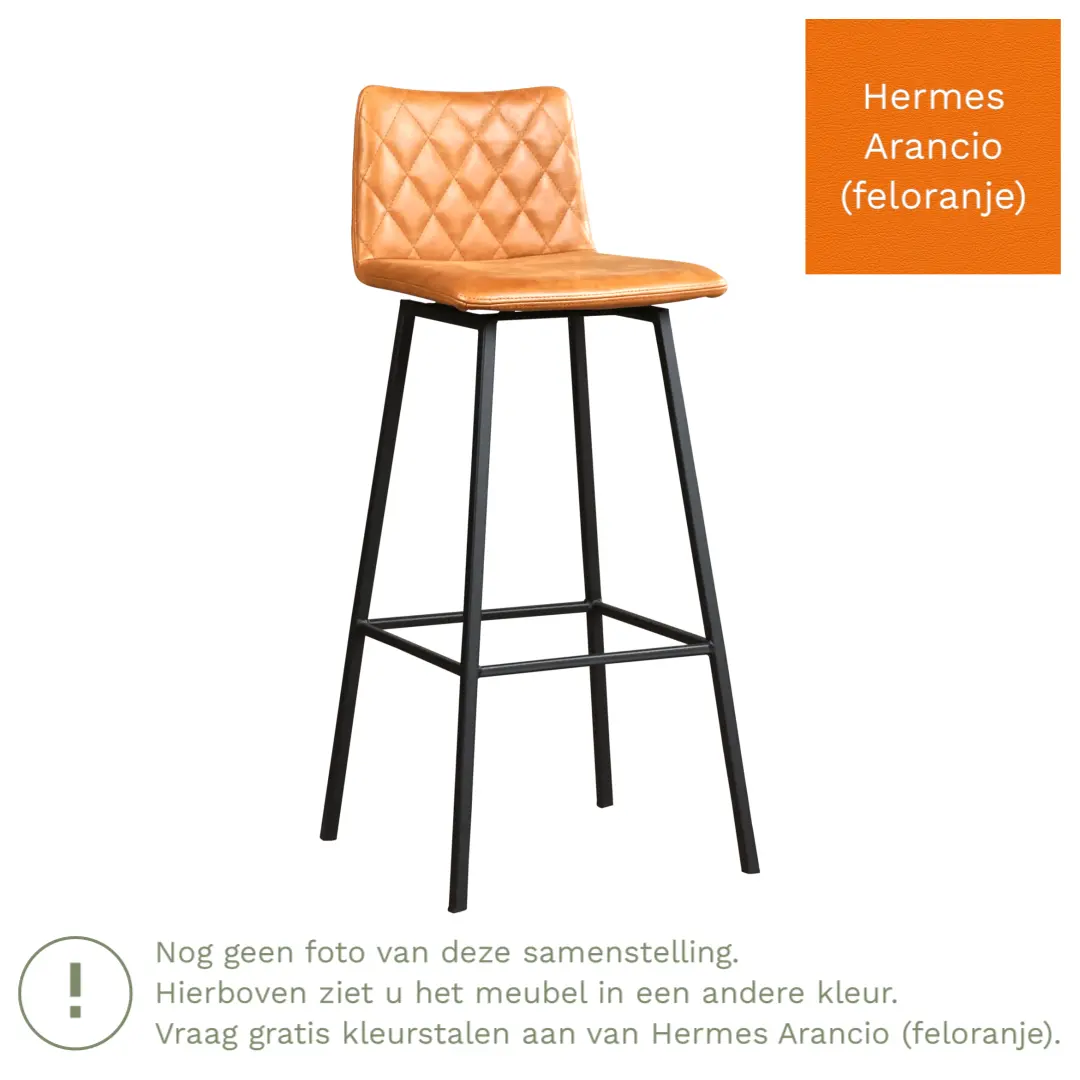 afbeelding van Leren barkruk Catch hoog - Hermes Arancio (feloranje) - Poten staal vierkant zwart