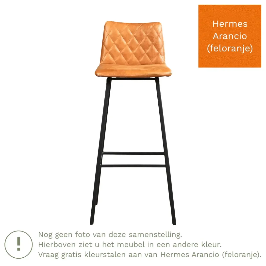 afbeelding van Leren barkruk Catch hoog - Hermes Arancio (feloranje) - Poten staal vierkant zwart