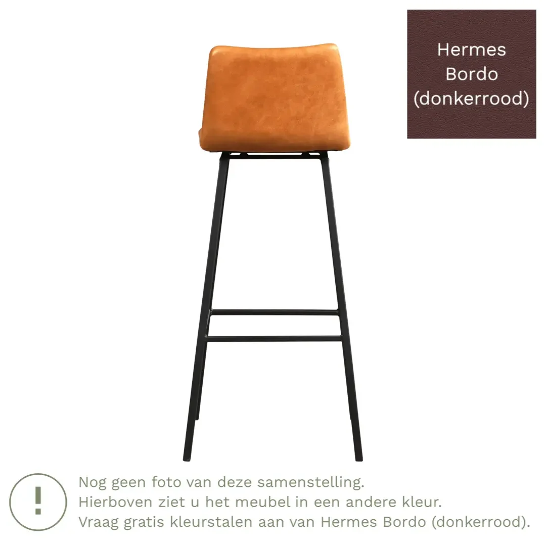 afbeelding van Leren barkruk Catch hoog - Hermes Bordo (donkerrood) - Poten staal vierkant zwart
