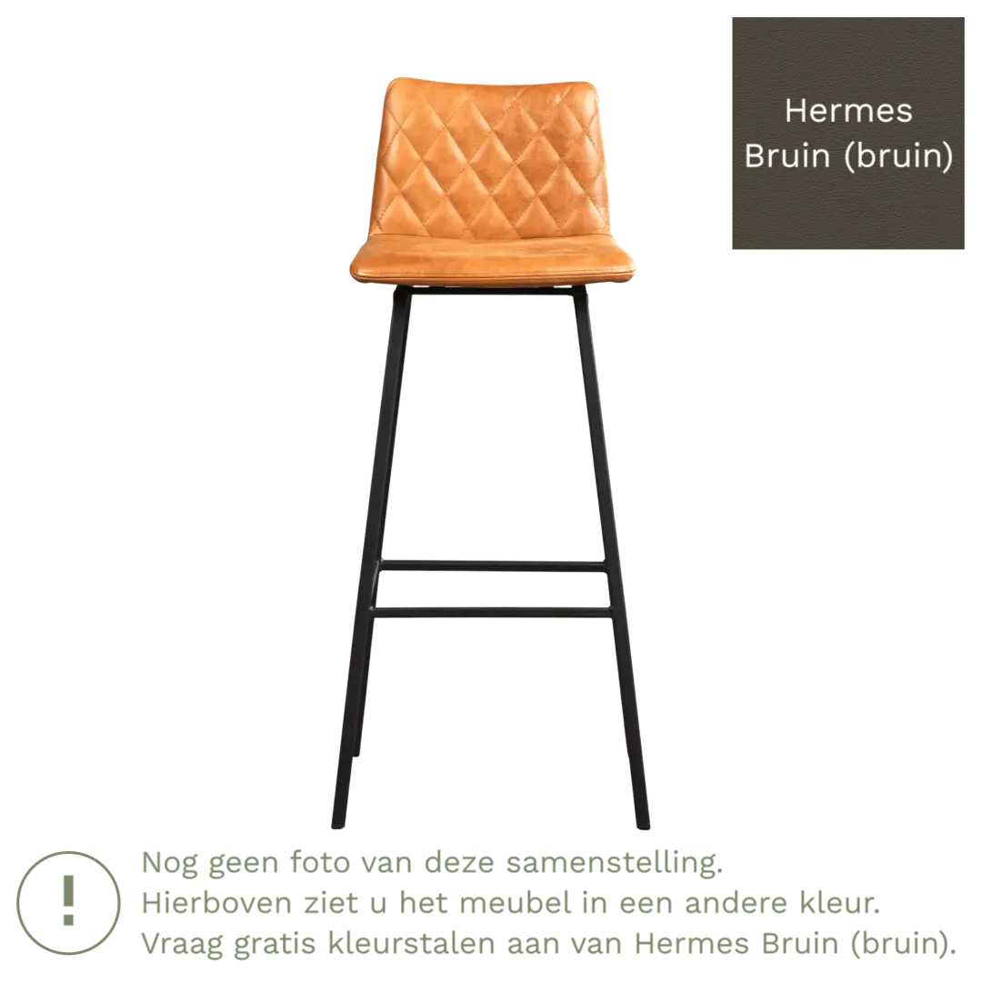 afbeelding van Leren barkruk Catch hoog - Hermes Bruin (bruin) - Poten staal vierkant RVS