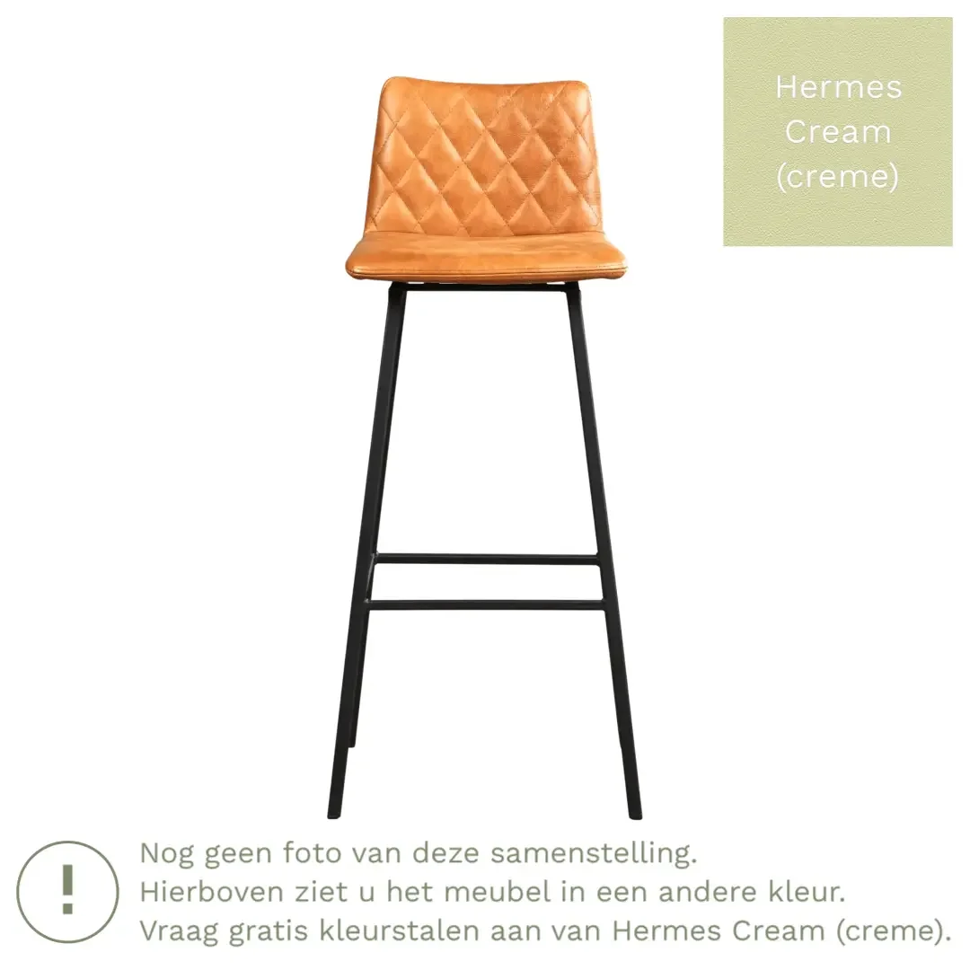 afbeelding van Leren barkruk Catch hoog - Hermes Cream (crème) - Poten staal vierkant RVS