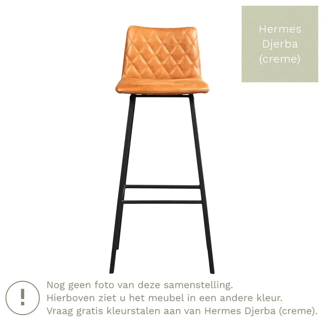 afbeelding van Leren barkruk Catch hoog - Hermes Djerba (crème) - Poten staal vierkant RVS