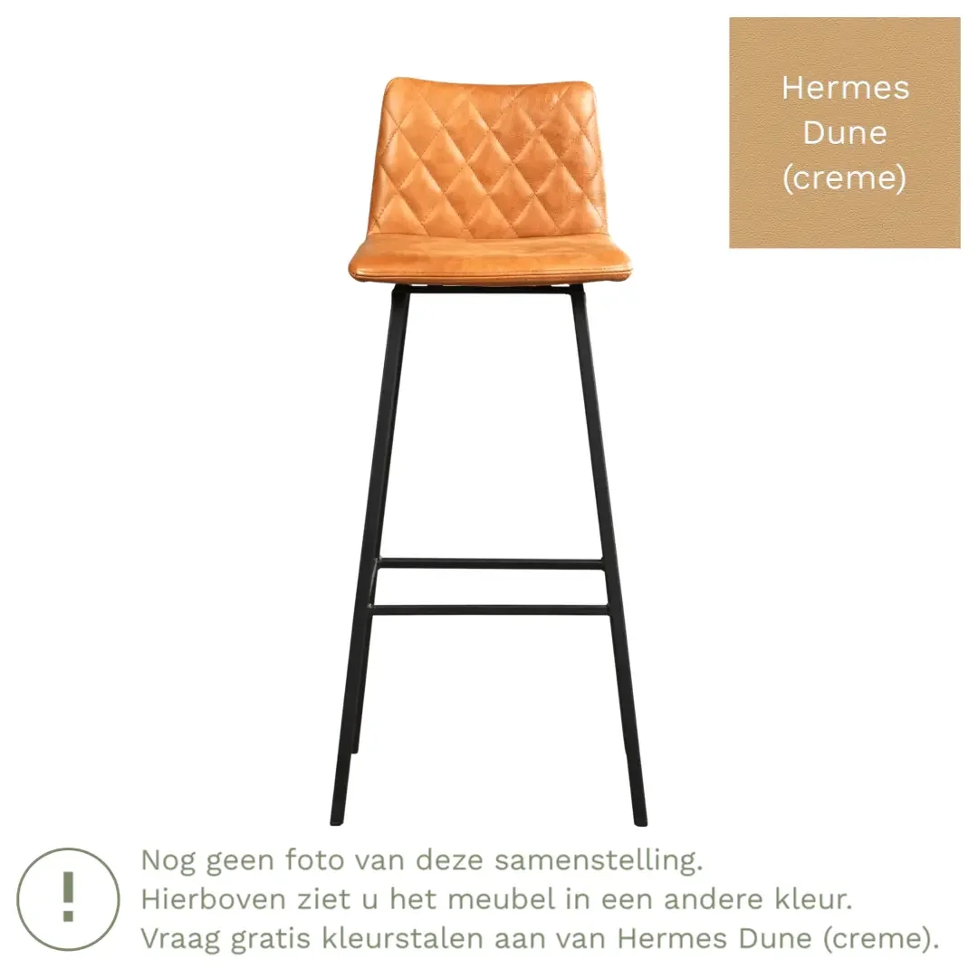 afbeelding van Leren barkruk Catch hoog - Hermes Dune (crème) - Poten staal vierkant RVS