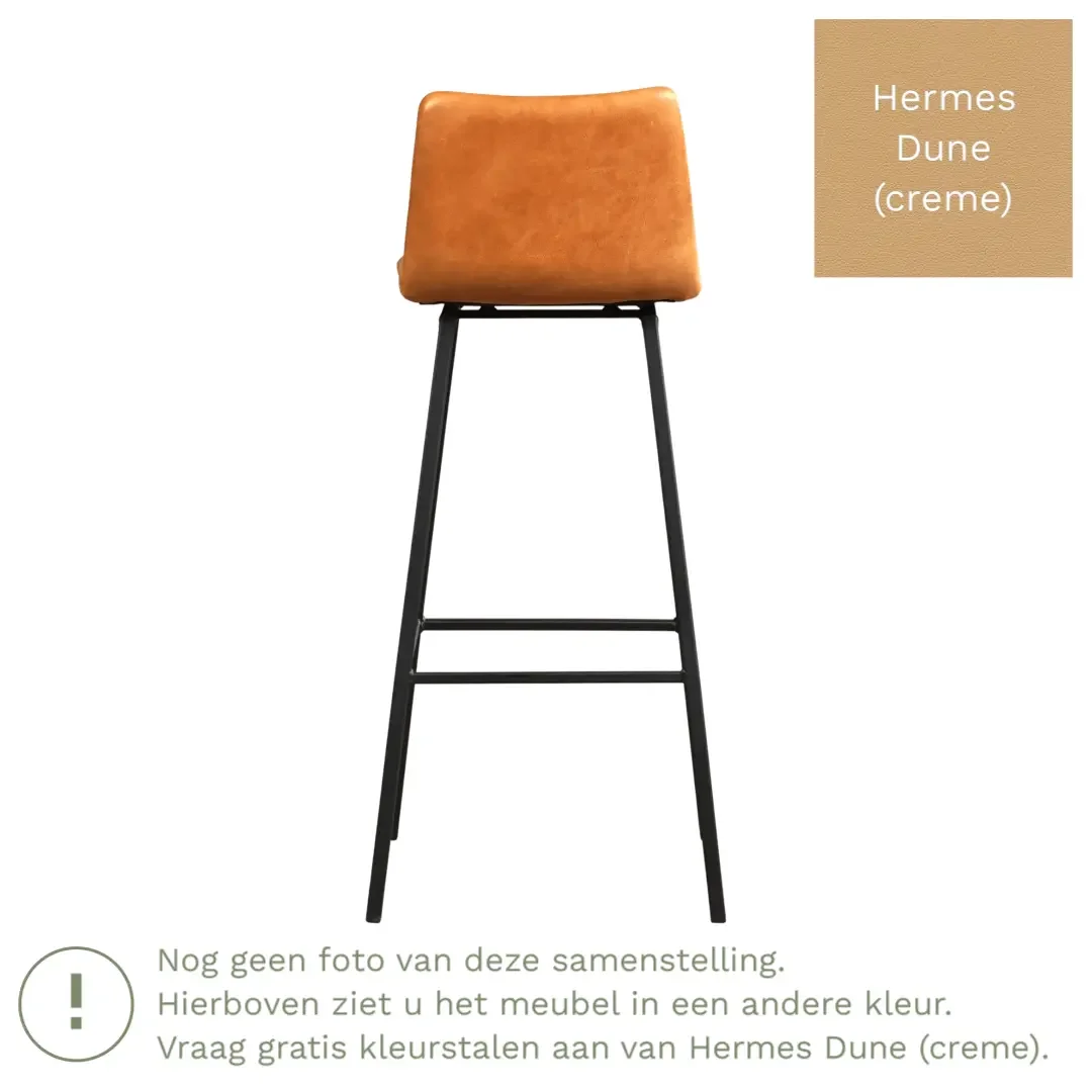 afbeelding van Leren barkruk Catch hoog - Hermes Dune (crème) - Poten staal vierkant RVS