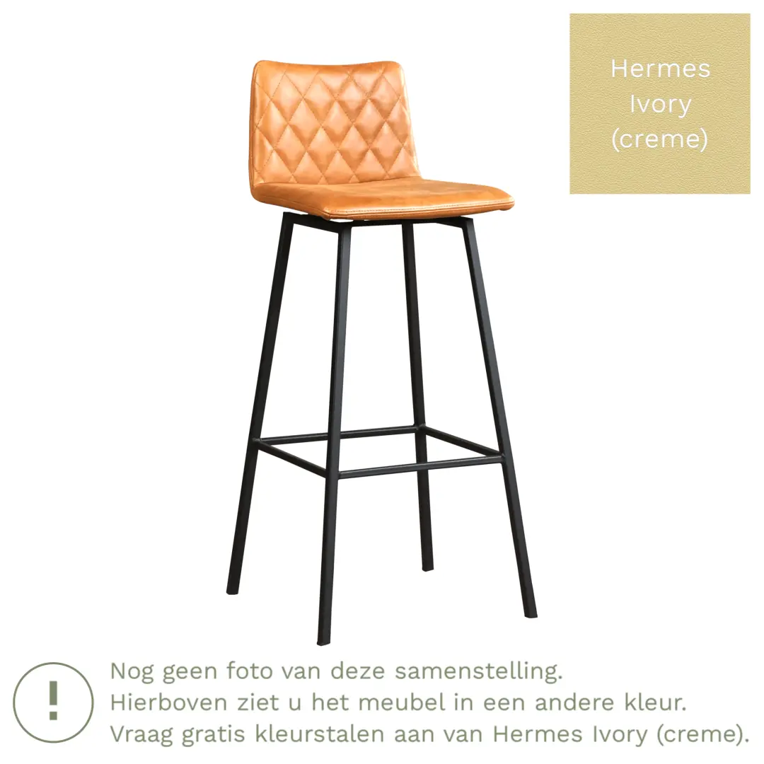 afbeelding van Leren barkruk Catch hoog - Hermes Ivory (crème) - Poten staal vierkant RVS