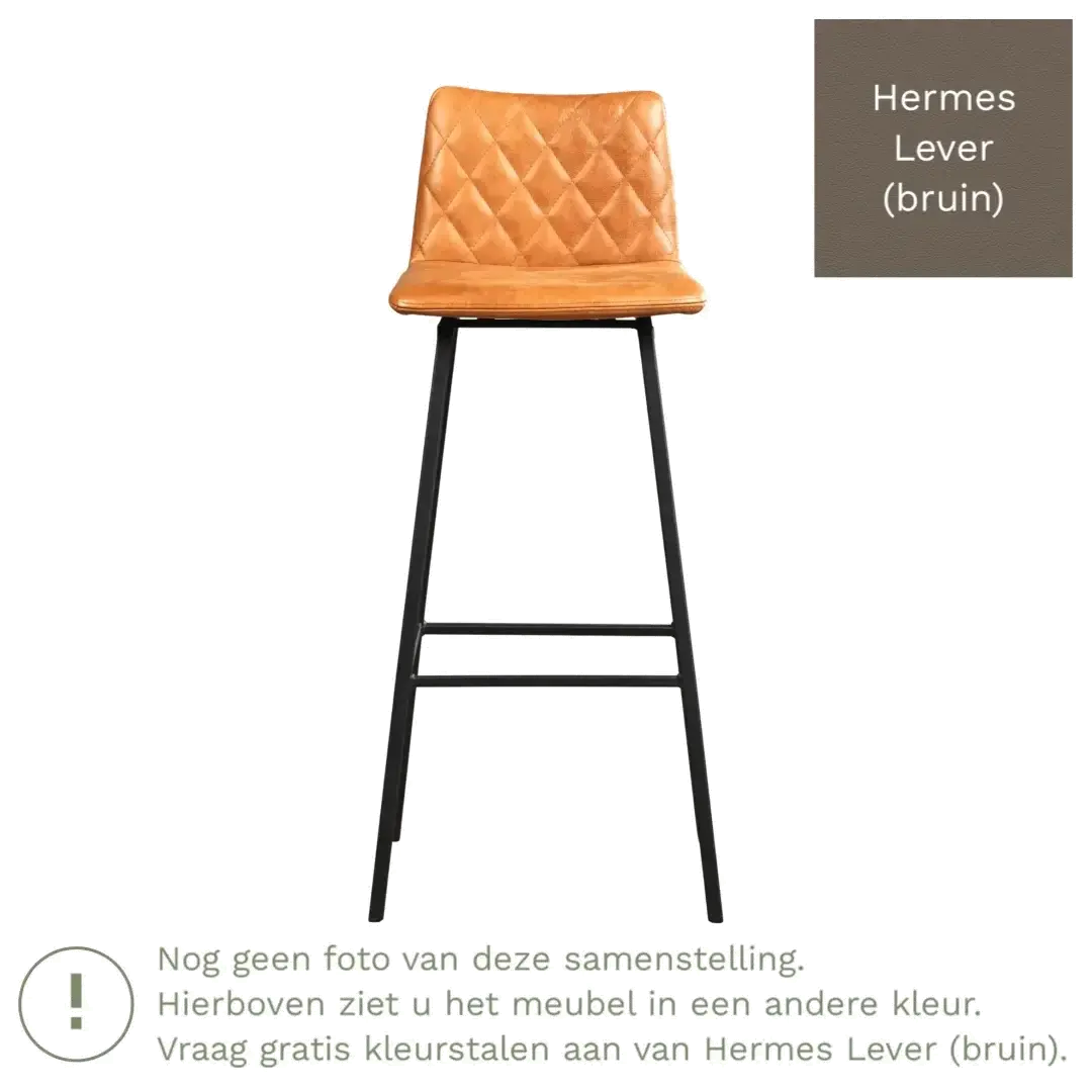 afbeelding van Leren barkruk Catch hoog - Hermes Lever (bruin) - Poten staal vierkant RVS