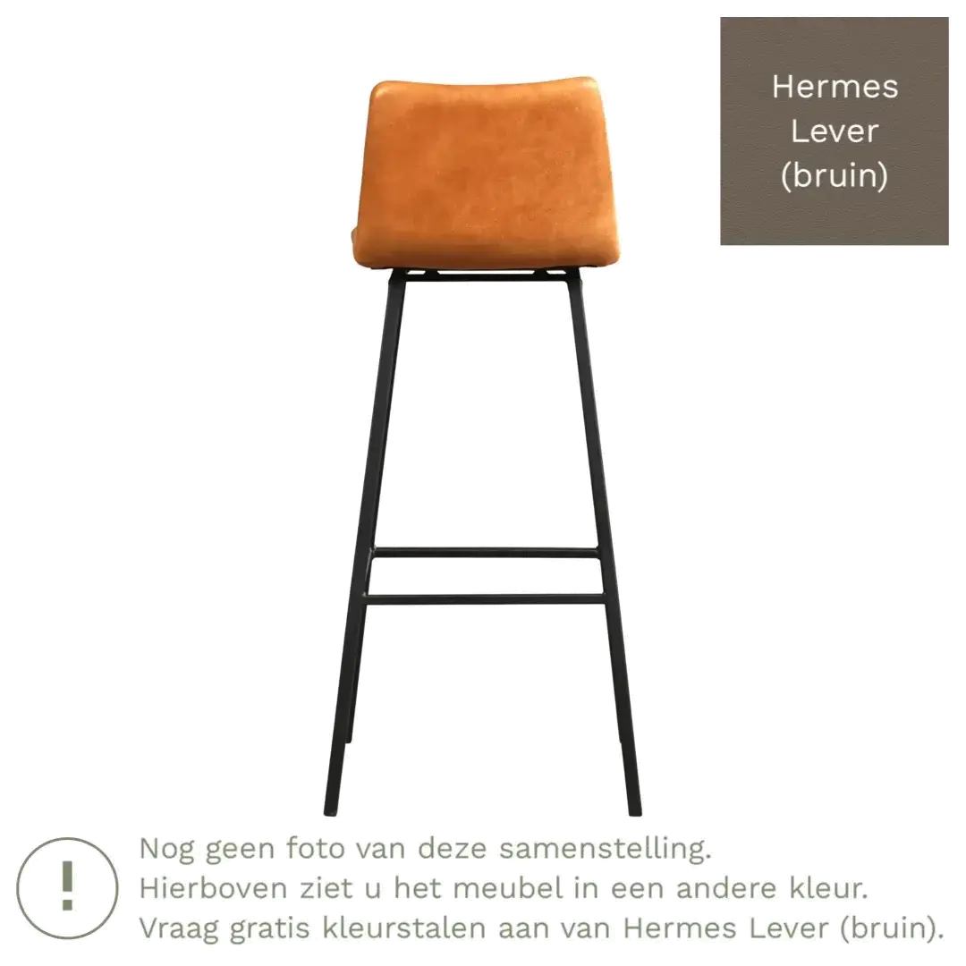 afbeelding van Leren barkruk Catch hoog - Hermes Lever (bruin) - Poten staal vierkant RVS