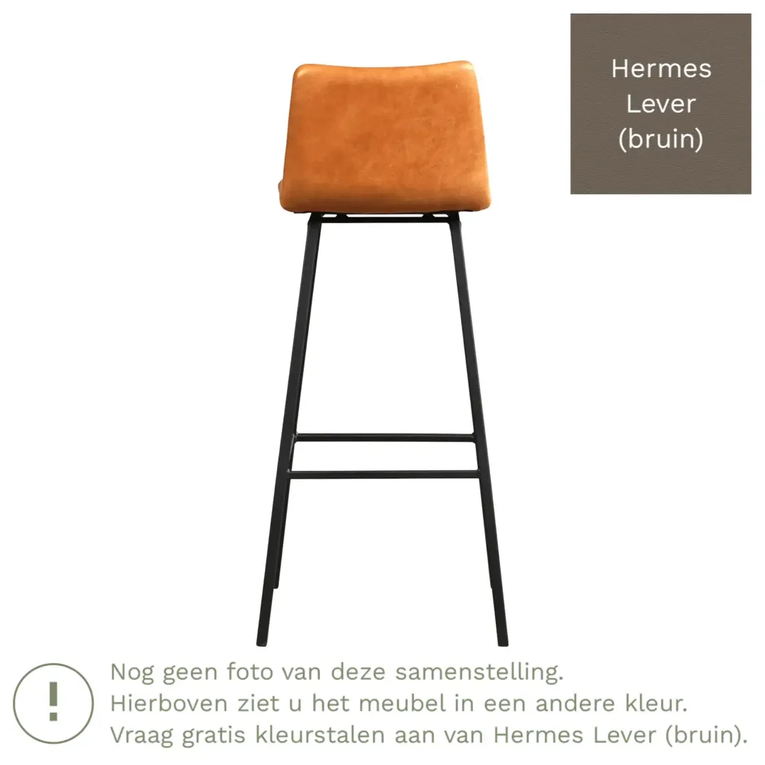 afbeelding van Leren barkruk Catch hoog - Hermes Lever (bruin) - Poten staal vierkant zwart