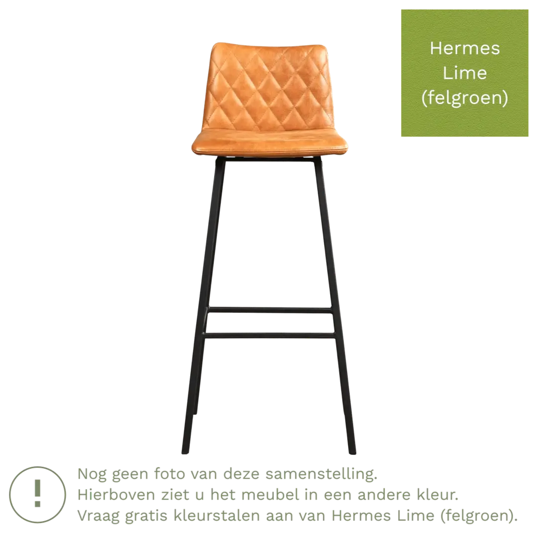 afbeelding van Leren barkruk Catch hoog - Hermes Lime (felgroen) - Poten staal vierkant zwart