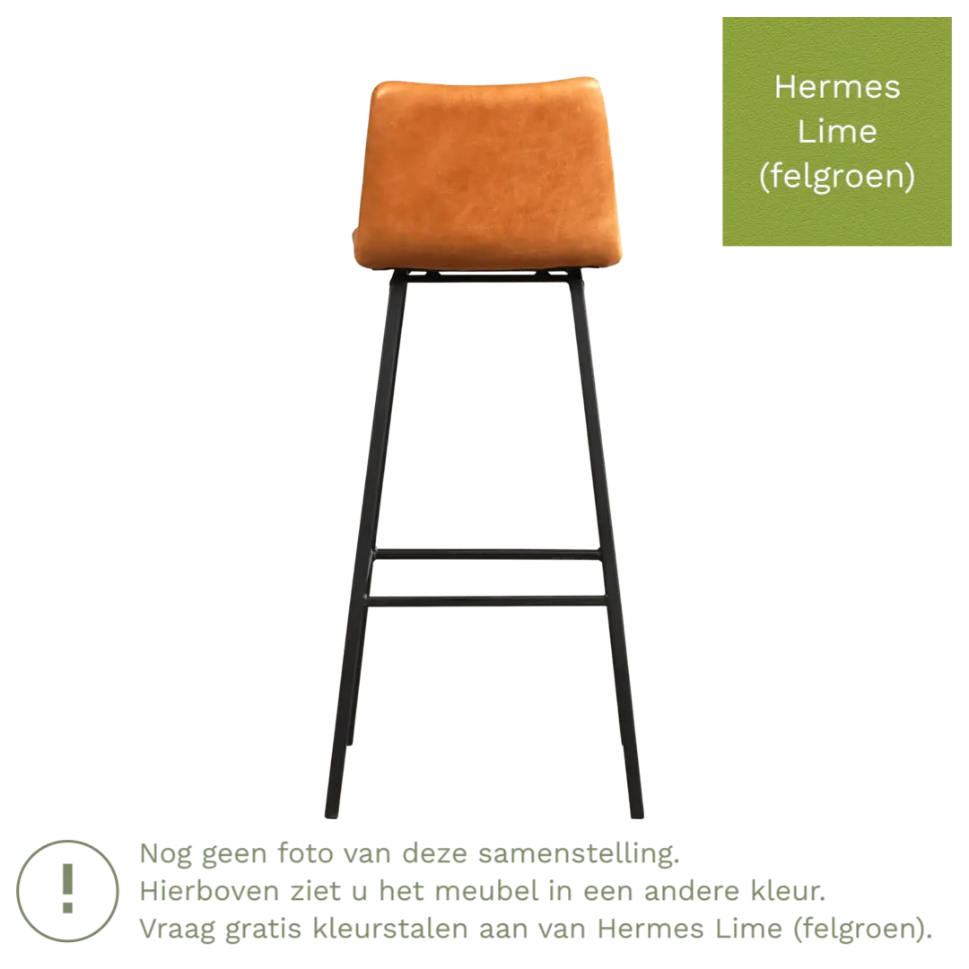 afbeelding van Leren barkruk Catch hoog - Hermes Lime (felgroen) - Poten staal vierkant zwart