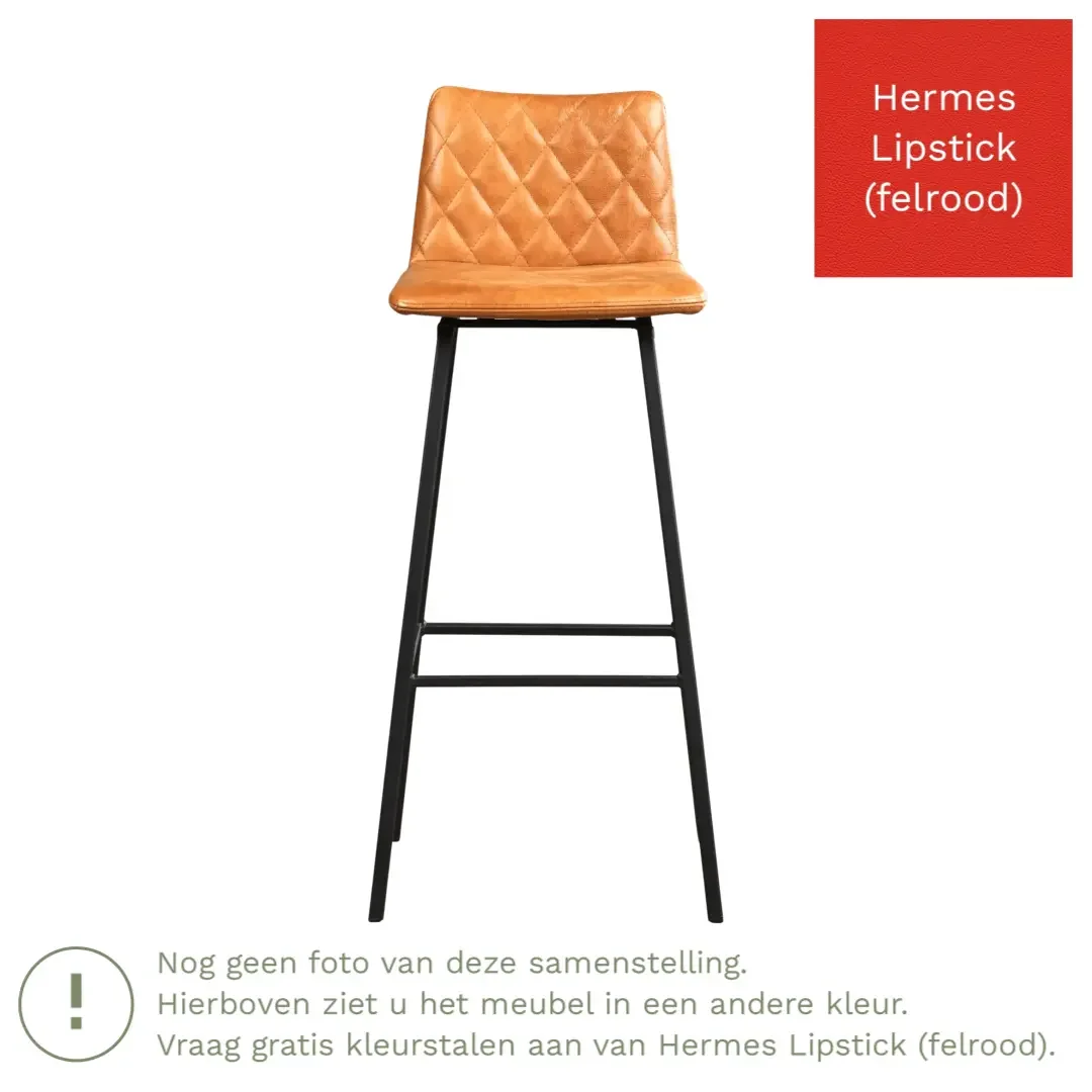 afbeelding van Leren barkruk Catch hoog - Hermes Lipstick (felrood) - Poten staal vierkant zwart