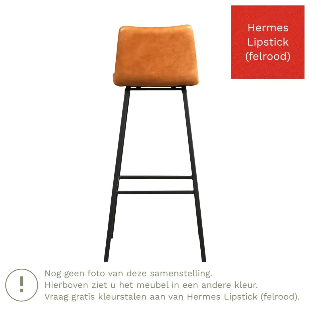 afbeelding van Leren barkruk Catch hoog - Hermes Lipstick (felrood) - Poten staal vierkant zwart