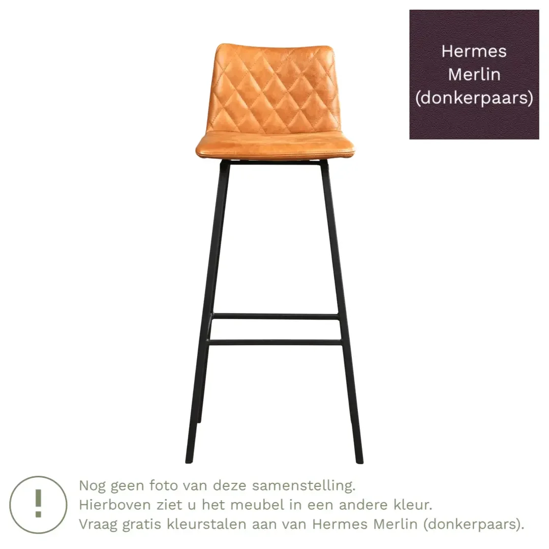 afbeelding van Leren barkruk Catch hoog - Hermes Merlin (donkerpaars) - Poten staal vierkant zwart