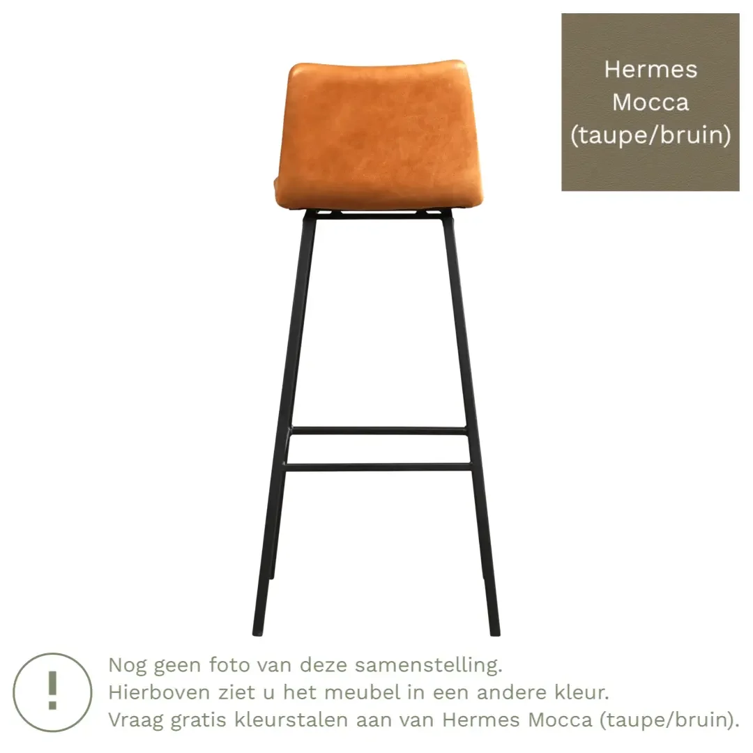 afbeelding van Leren barkruk Catch hoog - Hermes Mocca (taupe/bruin) - Poten staal vierkant RVS