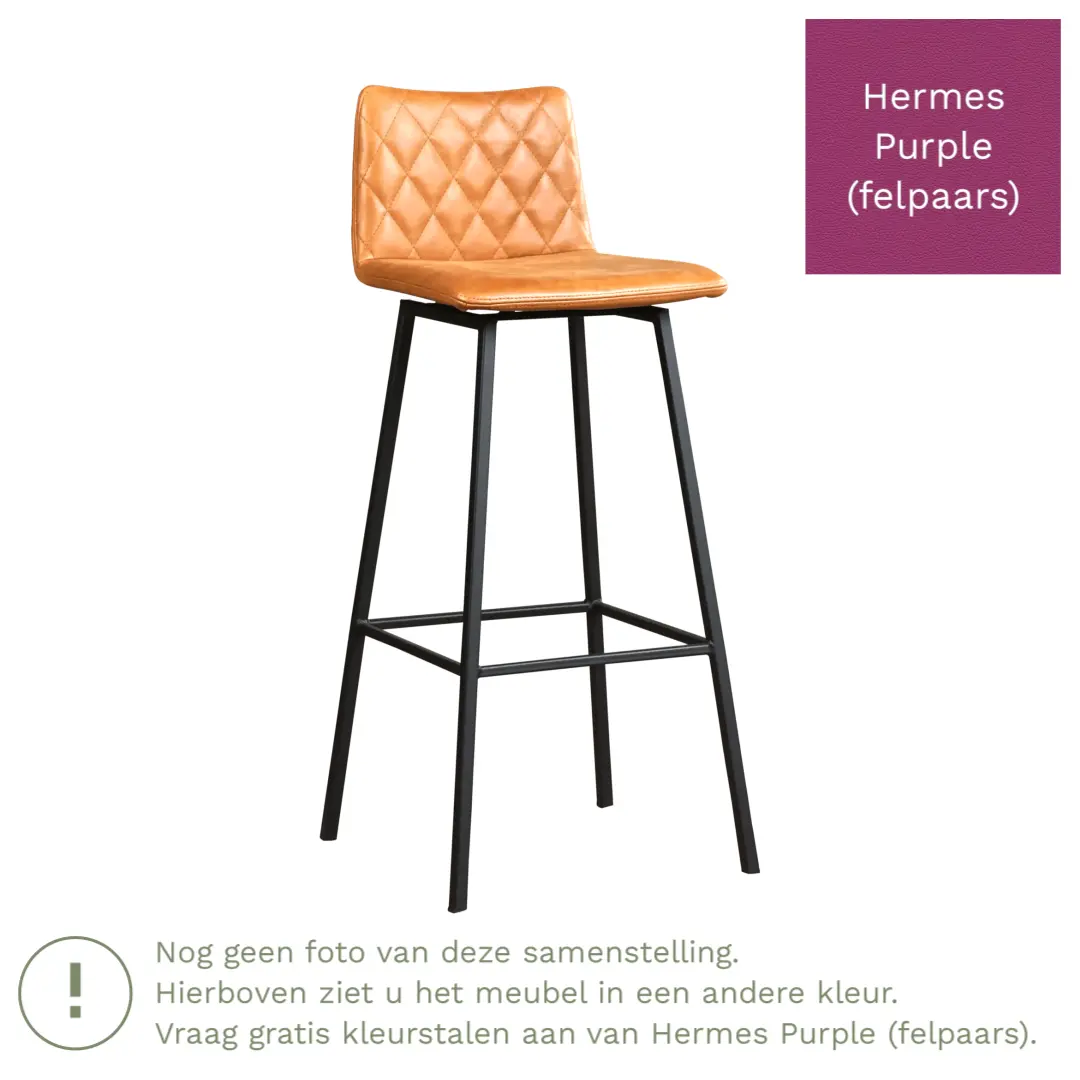 afbeelding van Leren barkruk Catch hoog - Hermes Purple (felpaars) - Poten staal vierkant RVS