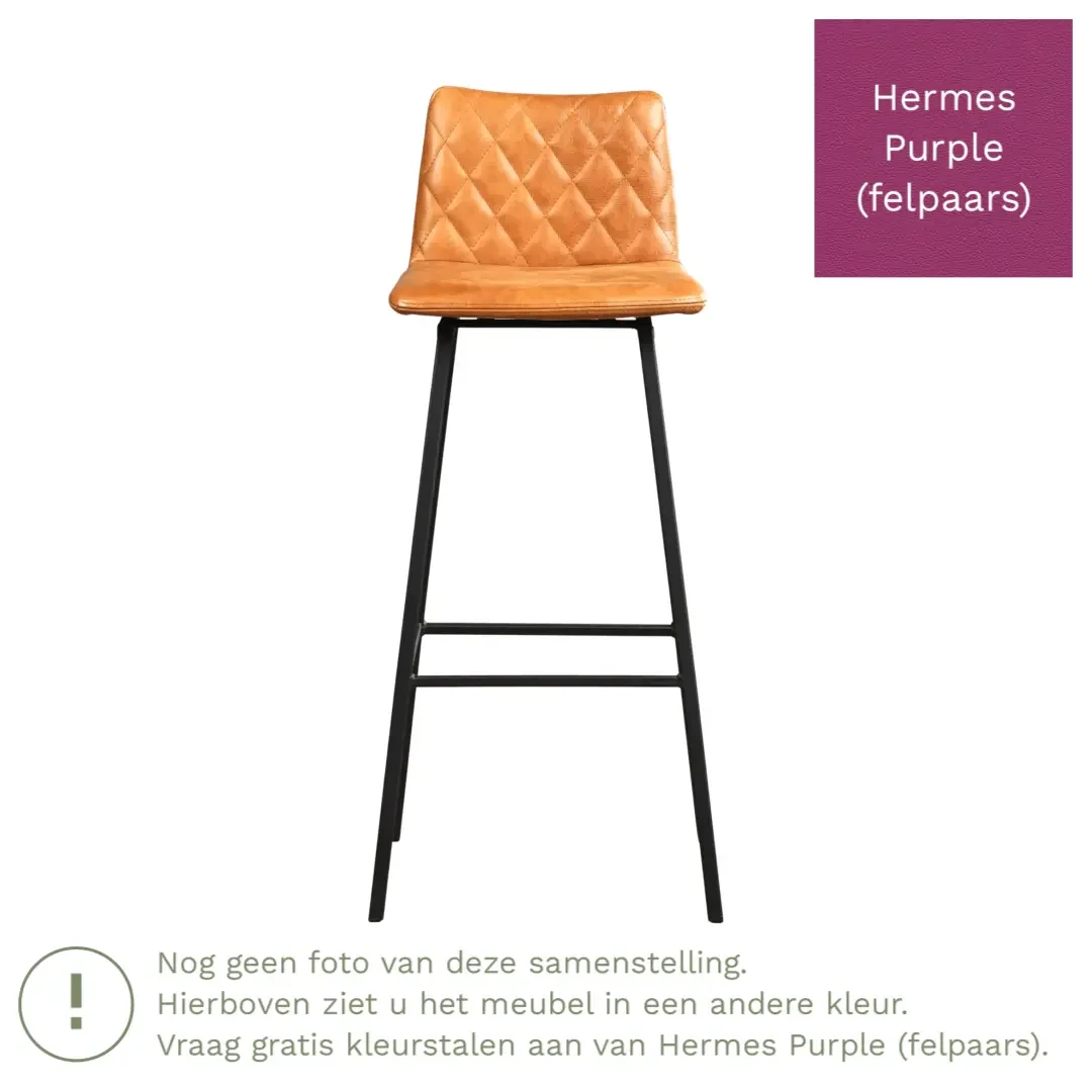 afbeelding van Leren barkruk Catch hoog - Hermes Purple (felpaars) - Poten staal vierkant RVS