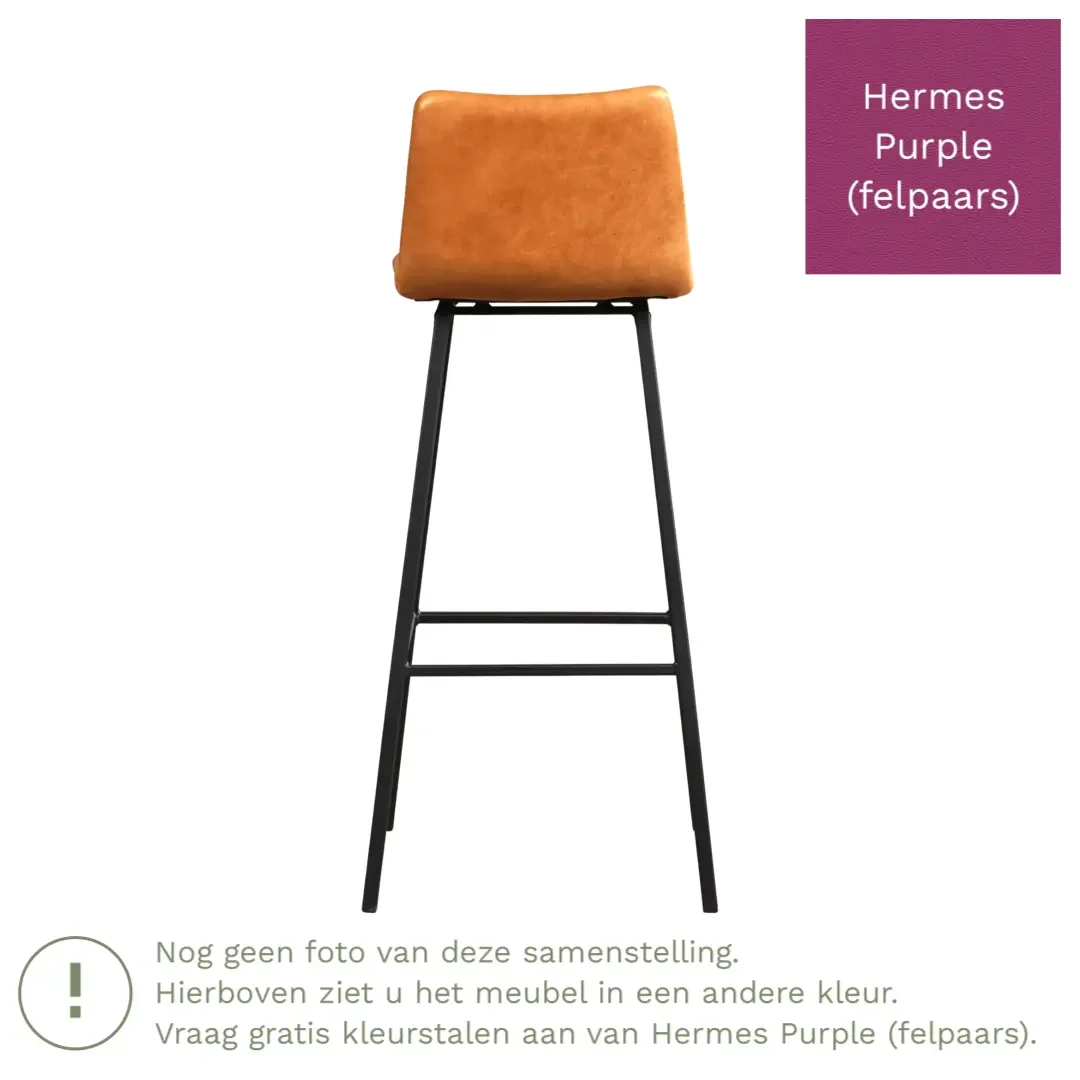 afbeelding van Leren barkruk Catch hoog - Hermes Purple (felpaars) - Poten staal vierkant RVS