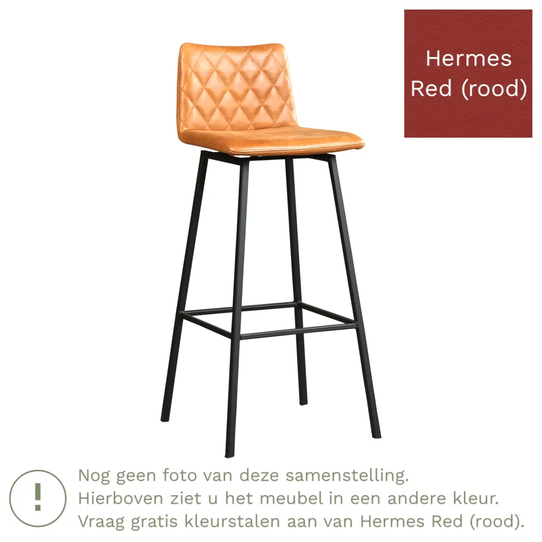 afbeelding van Leren barkruk Catch hoog - Hermes Red (rood) - Poten staal vierkant RVS