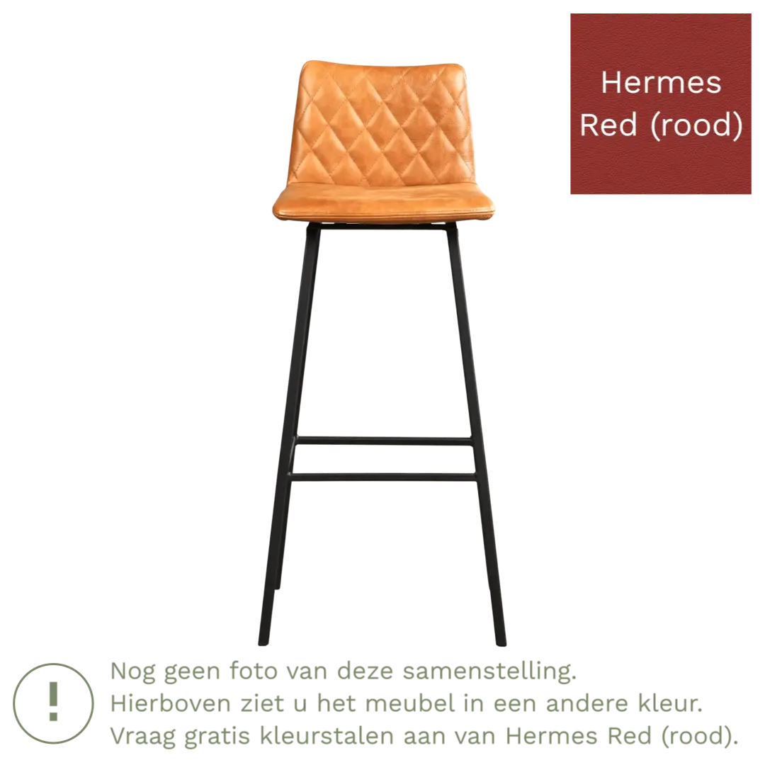 afbeelding van Leren barkruk Catch hoog - Hermes Red (rood) - Poten staal vierkant RVS