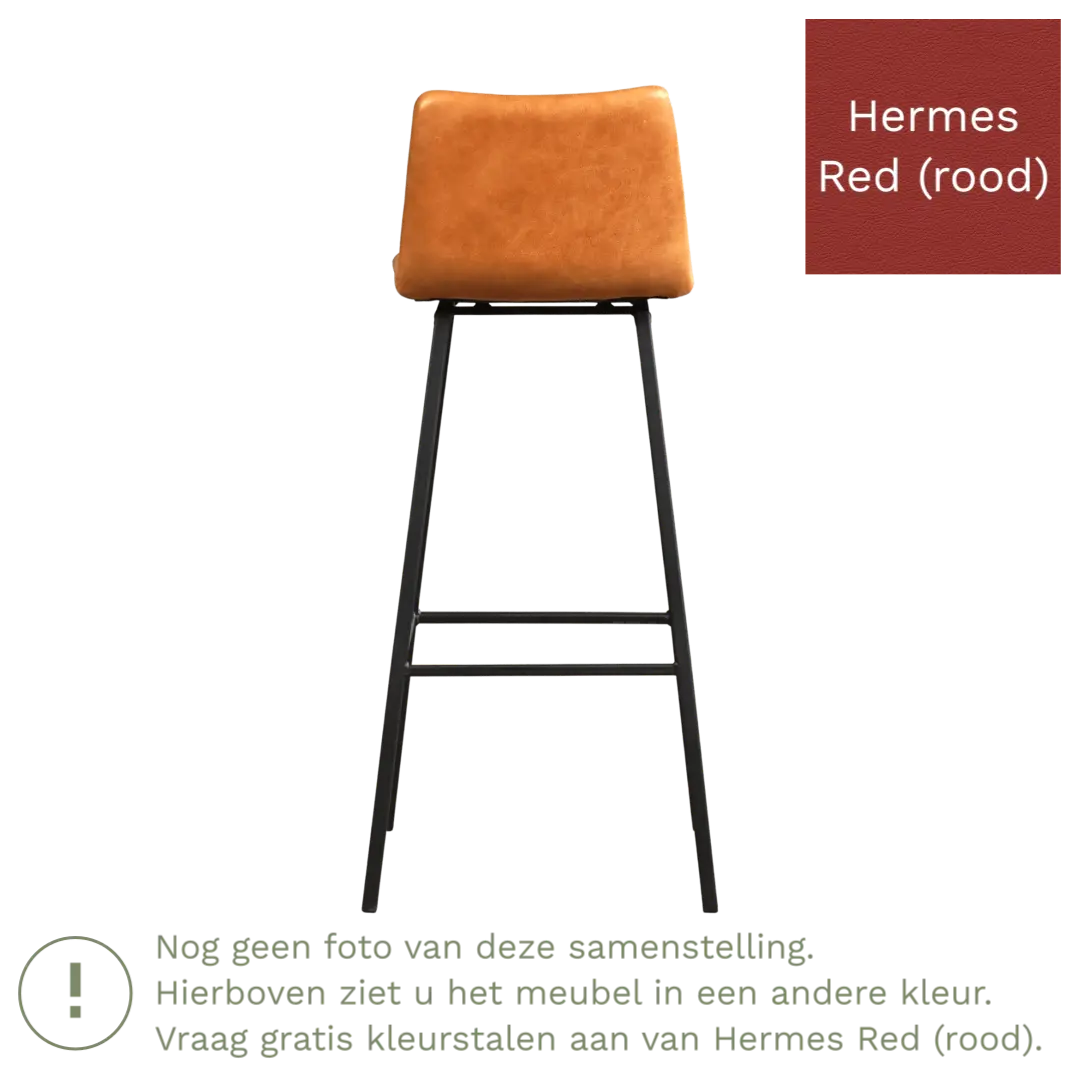 afbeelding van Leren barkruk Catch hoog - Hermes Red (rood) - Poten staal vierkant RVS