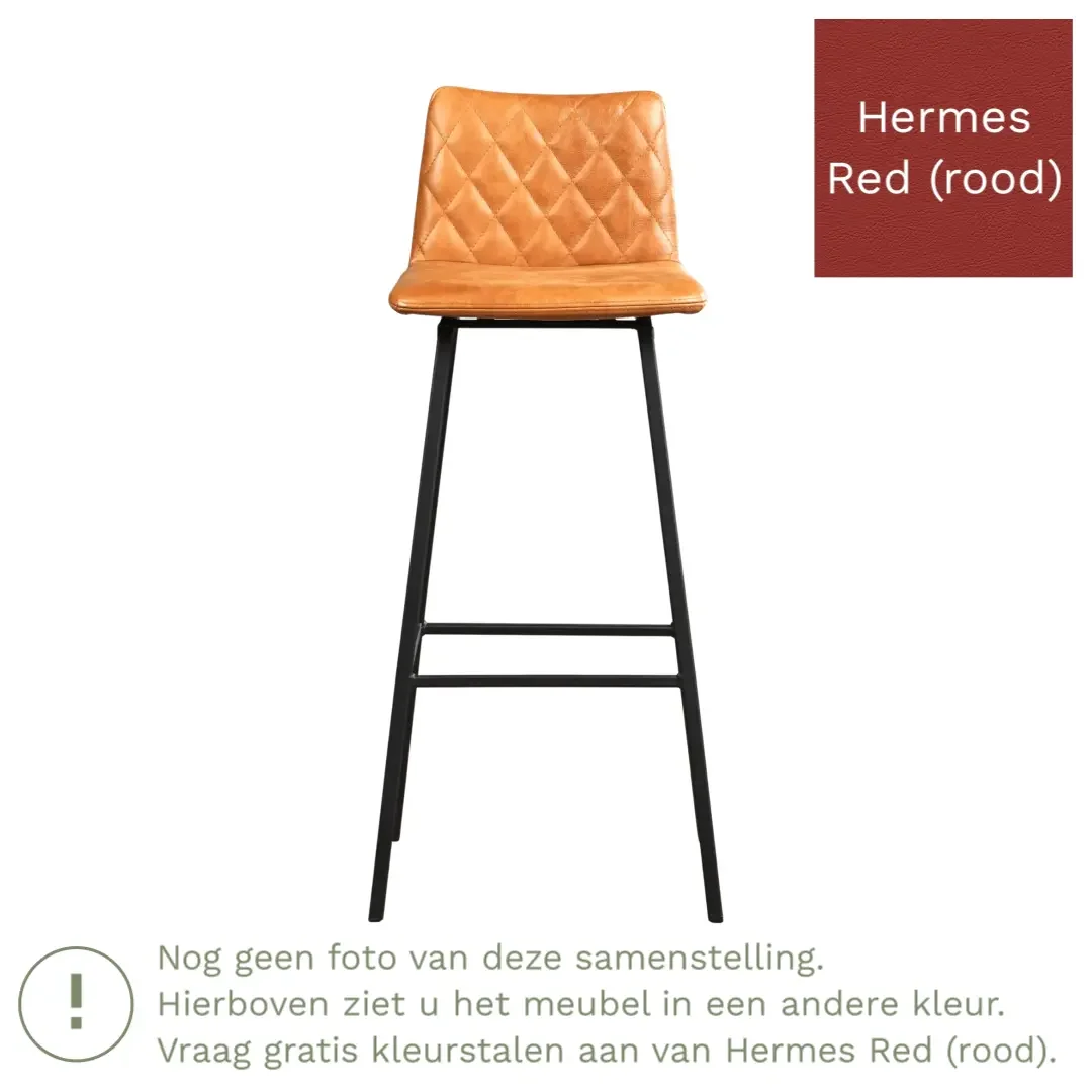afbeelding van Leren barkruk Catch hoog - Hermes Red (rood) - Poten staal vierkant zwart