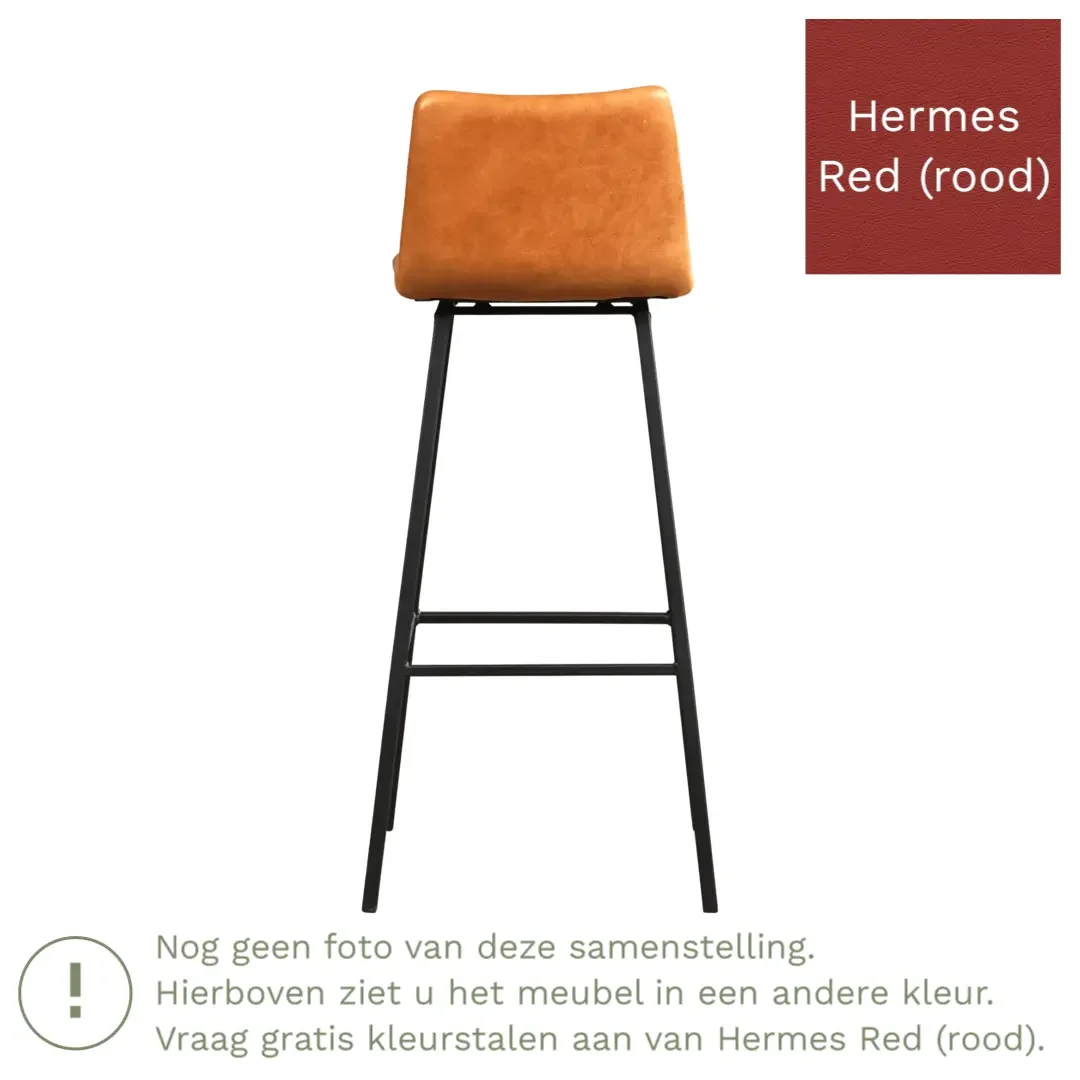 afbeelding van Leren barkruk Catch hoog - Hermes Red (rood) - Poten staal vierkant zwart