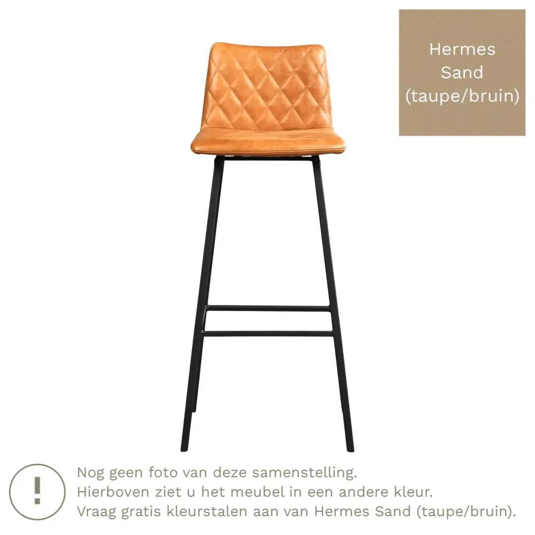 afbeelding van Leren barkruk Catch hoog - Hermes Sand (taupe/bruin) - Poten staal vierkant RVS