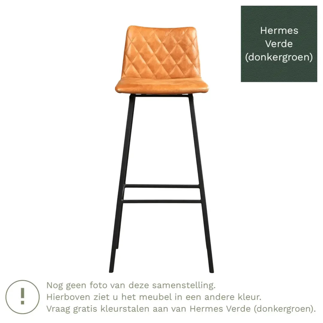 afbeelding van Leren barkruk Catch hoog - Hermes Verde (donkergroen) - Poten staal vierkant zwart