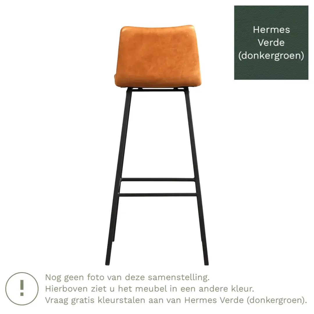afbeelding van Leren barkruk Catch hoog - Hermes Verde (donkergroen) - Poten staal vierkant zwart
