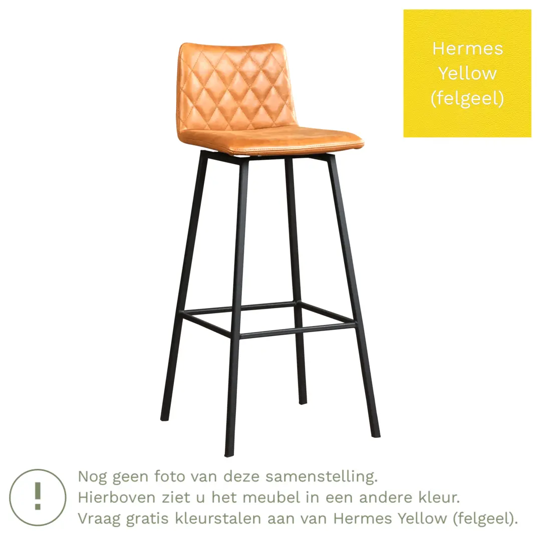 afbeelding van Leren barkruk Catch hoog - Hermes Yellow (felgeel) - Poten staal vierkant RVS