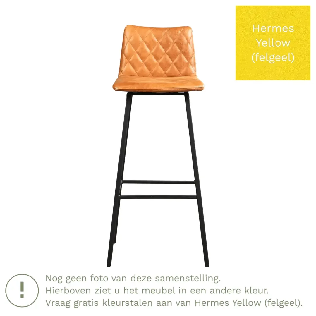 afbeelding van Leren barkruk Catch hoog - Hermes Yellow (felgeel) - Poten staal vierkant RVS