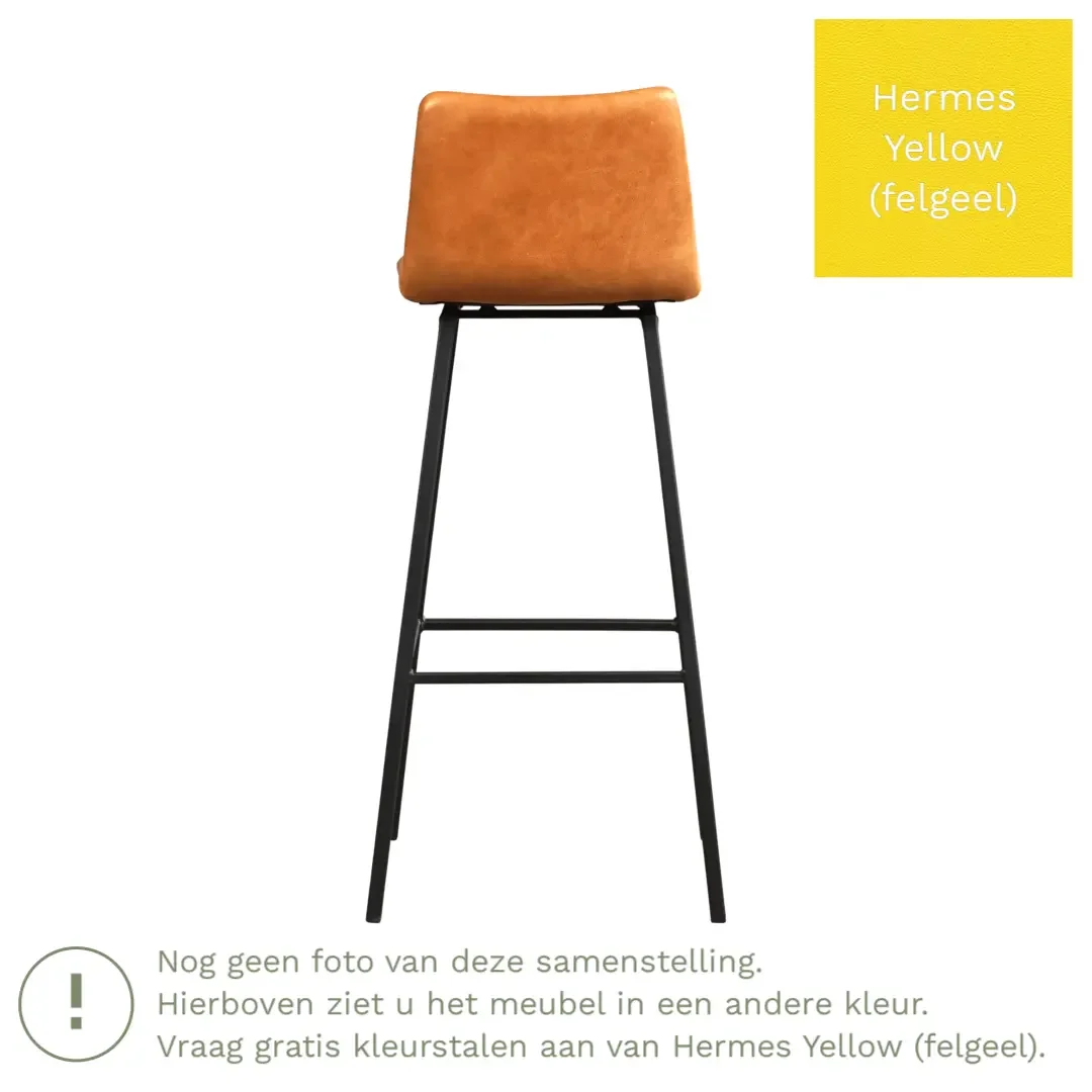 afbeelding van Leren barkruk Catch hoog - Hermes Yellow (felgeel) - Poten staal vierkant RVS