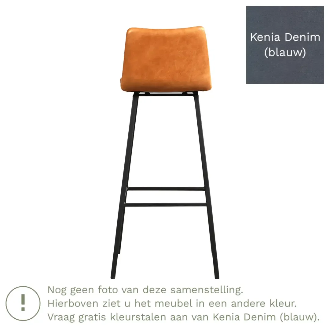 afbeelding van Leren barkruk Catch hoog - Kenia Denim (blauw) - Poten staal vierkant RVS